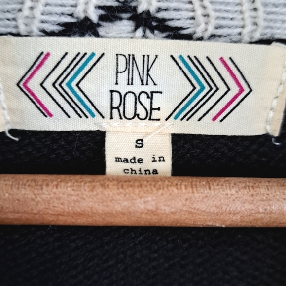 🪻BOGO🪻 PINK ROSE Boho Waterfall Open Front Cardigan Southwest Black Pink - Picture 10 of 13